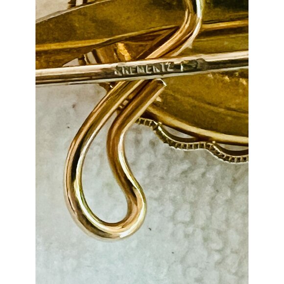 Vtg Krementz Gold-Turtle Brooch Pin Egyptian Revival Scarab 1.5" Unakite Brown - Picture 4 of 5